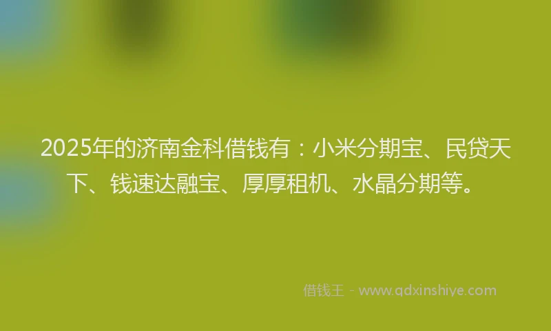 2025年的济南金科借钱有：小米分期宝、民贷天下、钱速达融宝、厚厚租机、水晶分期等。