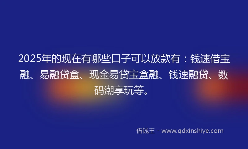 2025年的现在有哪些口子可以放款有：钱速借宝融、易融贷盒、现金易贷宝盒融、钱速融贷、数码潮享玩等。
