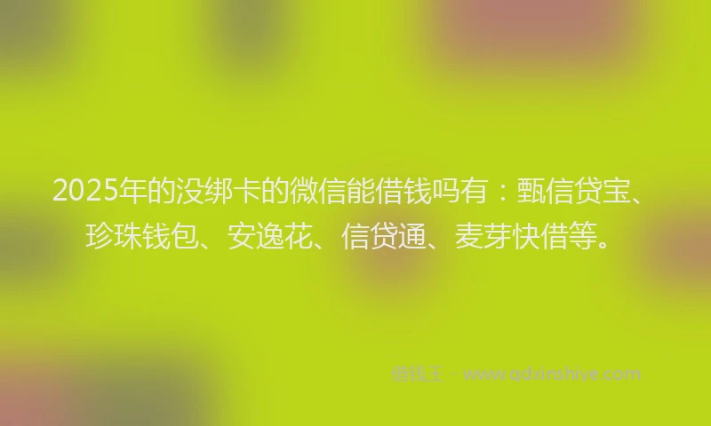 2025年的没绑卡的微信能借钱吗有：甄信贷宝、珍珠钱包、安逸花、信贷通、麦芽快借等。