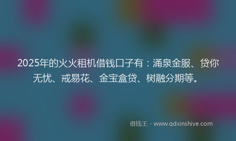 2025年的火火租机借钱口子有：涌泉金服、贷你无忧、戒易花、金宝盒贷、树融分期等。