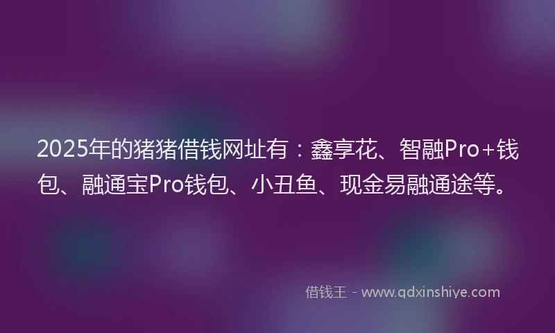 2025年的猪猪借钱网址有：鑫享花、智融Pro+钱包、融通宝Pro钱包、小丑鱼、现金易融通途等。