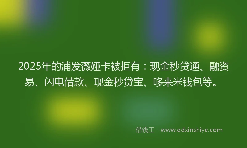 2025年的浦发薇娅卡被拒有：现金秒贷通、融资易、闪电借款、现金秒贷宝、哆来米钱包等。
