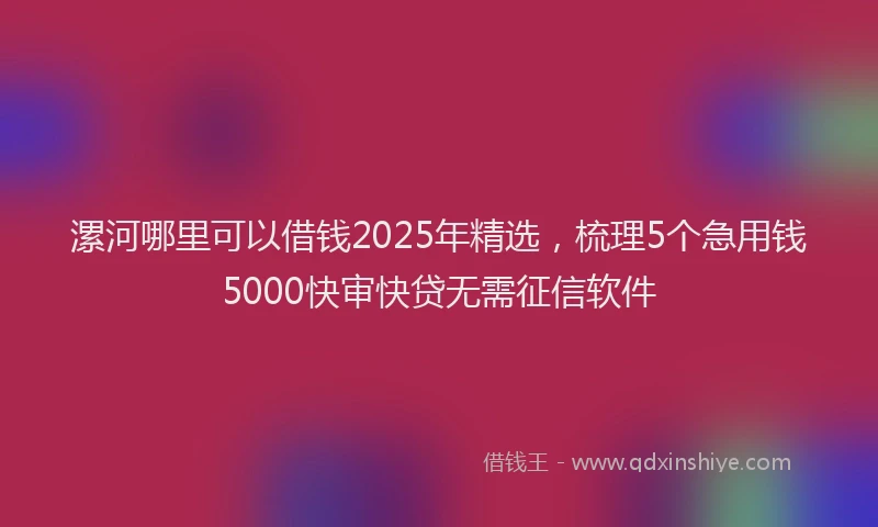 漯河哪里可以借钱2025年精选，梳理5个急用钱5000快审快贷无需征信软件