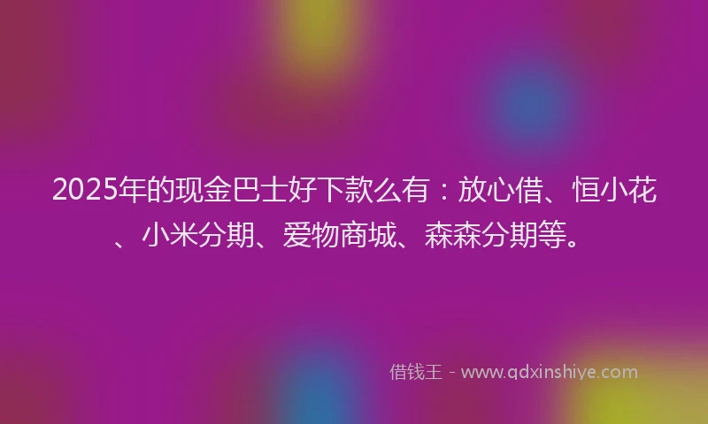 2025年的现金巴士好下款么有：放心借、恒小花、小米分期、爱物商城、森森分期等。