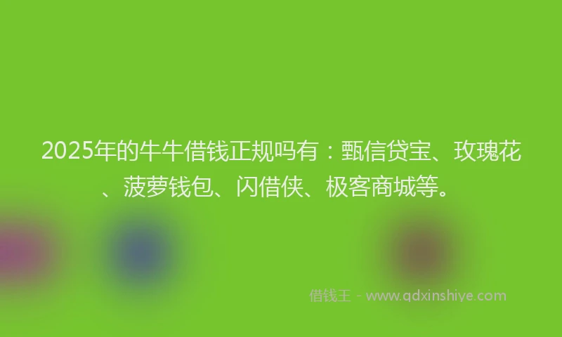 2025年的牛牛借钱正规吗有：甄信贷宝、玫瑰花、菠萝钱包、闪借侠、极客商城等。
