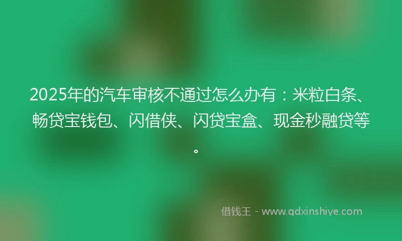 2025年的汽车审核不通过怎么办有：米粒白条、畅贷宝钱包、闪借侠、闪贷宝盒、现金秒融贷等。