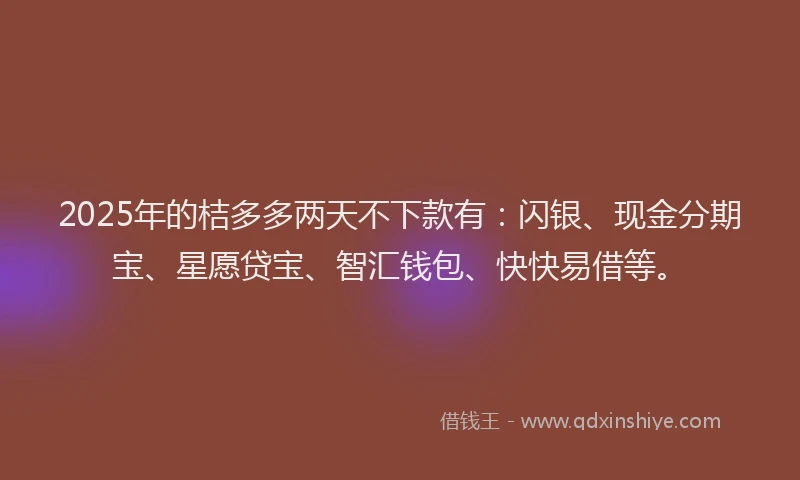 2025年的桔多多两天不下款有：闪银、现金分期宝、星愿贷宝、智汇钱包、快快易借等。