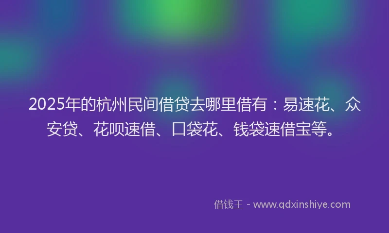 2025年的杭州民间借贷去哪里借有：易速花、众安贷、花呗速借、口袋花、钱袋速借宝等。