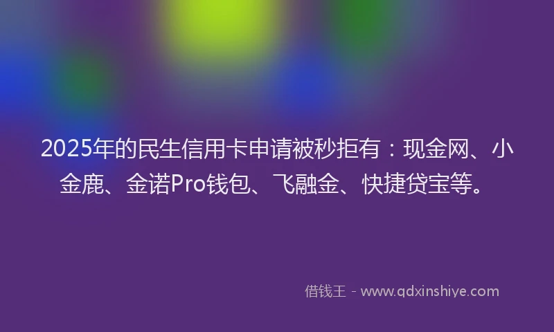 2025年的民生信用卡申请被秒拒有：现金网、小金鹿、金诺Pro钱包、飞融金、快捷贷宝等。