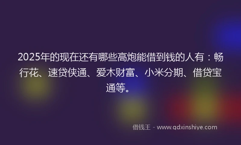 2025年的现在还有哪些高炮能借到钱的人有：畅行花、速贷侠通、爱木财富、小米分期、借贷宝通等。