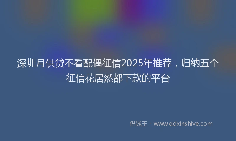 深圳月供贷不看配偶征信2025年推荐，归纳五个征信花居然都下款的平台
