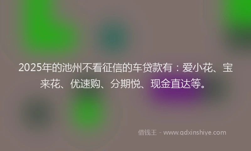 2025年的池州不看征信的车贷款有：爱小花、宝来花、优速购、分期悦、现金直达等。