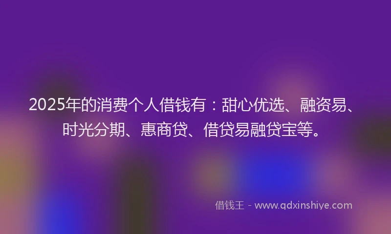2025年的消费个人借钱有：甜心优选、融资易、时光分期、惠商贷、借贷易融贷宝等。