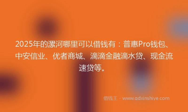 2025年的漯河哪里可以借钱有：普惠Pro钱包、中安信业、优者商城、滴滴金融滴水贷、现金流速贷等。