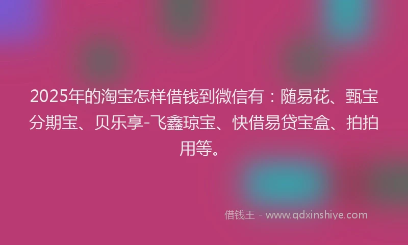 2025年的淘宝怎样借钱到微信有：随易花、甄宝分期宝、贝乐享-飞鑫琼宝、快借易贷宝盒、拍拍用等。