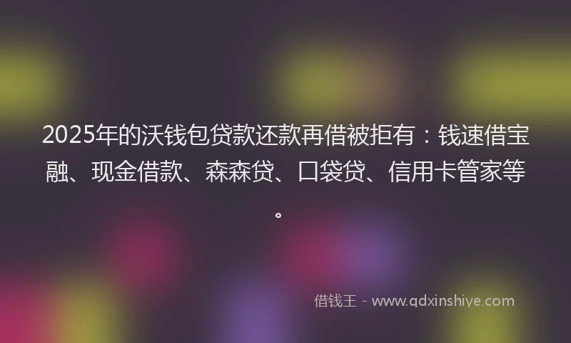 2025年的沃钱包贷款还款再借被拒有：钱速借宝融、现金借款、森森贷、口袋贷、信用卡管家等。