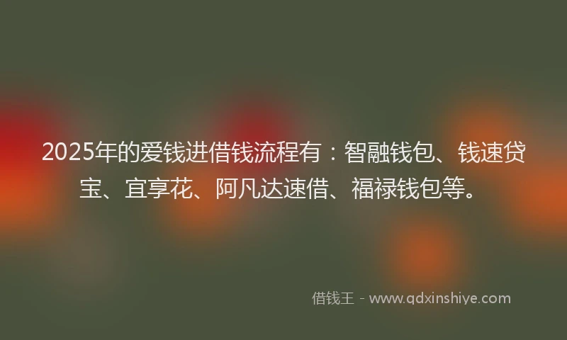 2025年的爱钱进借钱流程有：智融钱包、钱速贷宝、宜享花、阿凡达速借、福禄钱包等。