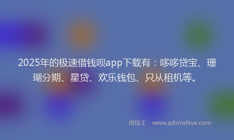 2025年的极速借钱呗app下载有：哆哆贷宝、珊瑚分期、星贷、欢乐钱包、只从租机等。