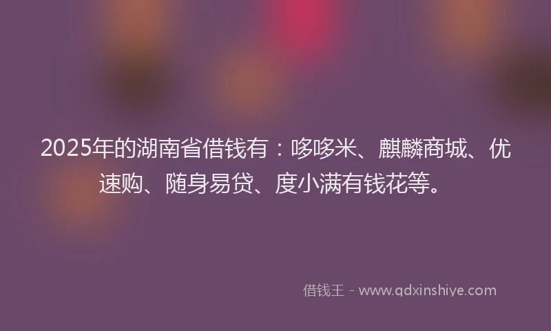 2025年的湖南省借钱有：哆哆米、麒麟商城、优速购、随身易贷、度小满有钱花等。