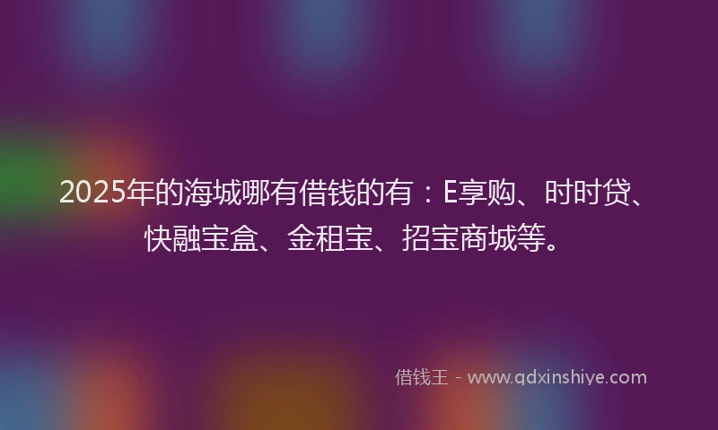 2025年的海城哪有借钱的有：E享购、时时贷、快融宝盒、金租宝、招宝商城等。