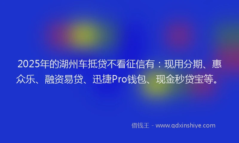 2025年的湖州车抵贷不看征信有：现用分期、惠众乐、融资易贷、迅捷Pro钱包、现金秒贷宝等。