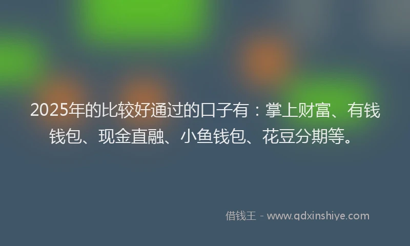 2025年的比较好通过的口子有：掌上财富、有钱钱包、现金直融、小鱼钱包、花豆分期等。