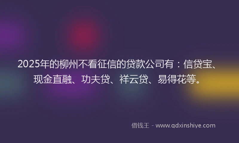 2025年的柳州不看征信的贷款公司有：信贷宝、现金直融、功夫贷、祥云贷、易得花等。