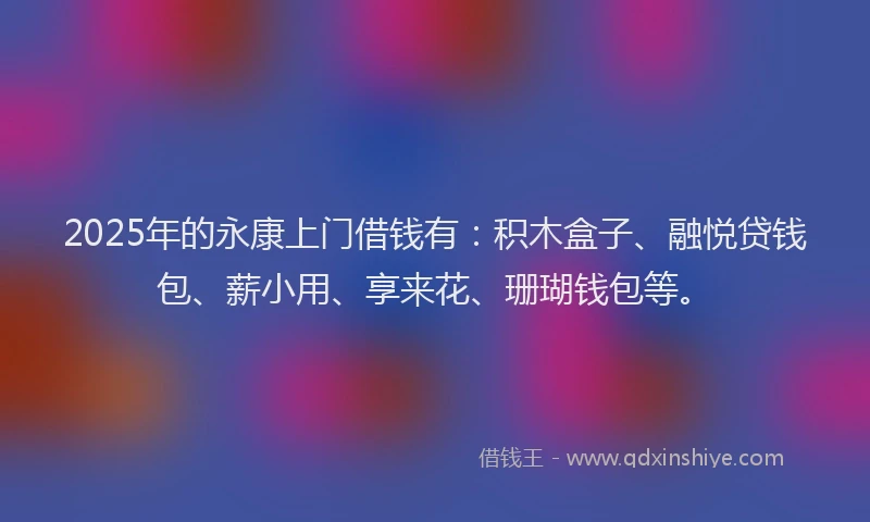 2025年的永康上门借钱有：积木盒子、融悦贷钱包、薪小用、享来花、珊瑚钱包等。