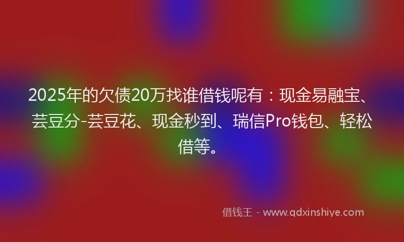 2025年的欠债20万找谁借钱呢有：现金易融宝、芸豆分-芸豆花、现金秒到、瑞信Pro钱包、轻松借等。