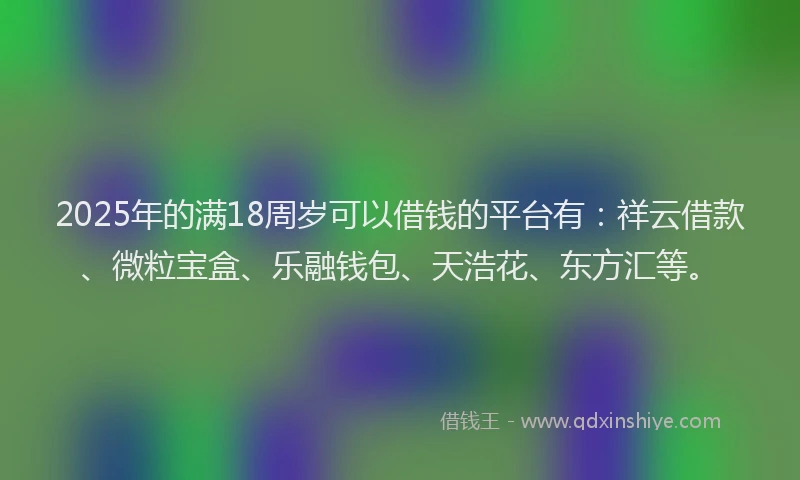 2025年的满18周岁可以借钱的平台有：祥云借款、微粒宝盒、乐融钱包、天浩花、东方汇等。