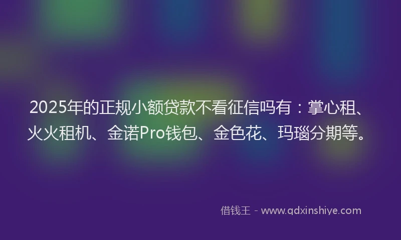 2025年的正规小额贷款不看征信吗有：掌心租、火火租机、金诺Pro钱包、金色花、玛瑙分期等。