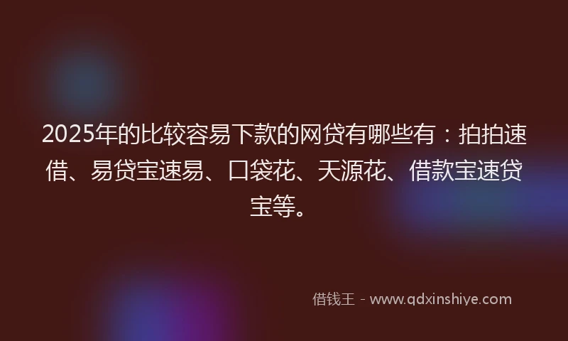2025年的比较容易下款的网贷有哪些有：拍拍速借、易贷宝速易、口袋花、天源花、借款宝速贷宝等。