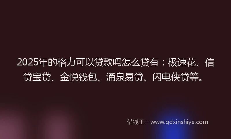 2025年的格力可以贷款吗怎么贷有：极速花、信贷宝贷、金悦钱包、涌泉易贷、闪电侠贷等。