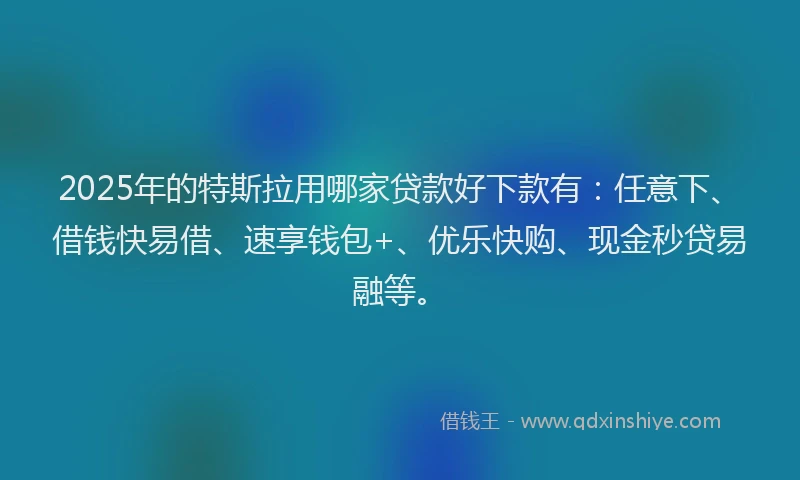 2025年的特斯拉用哪家贷款好下款有：任意下、借钱快易借、速享钱包+、优乐快购、现金秒贷易融等。