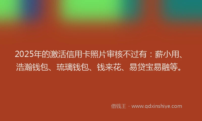 2025年的激活信用卡照片审核不过有：薪小用、浩瀚钱包、琉璃钱包、钱来花、易贷宝易融等。
