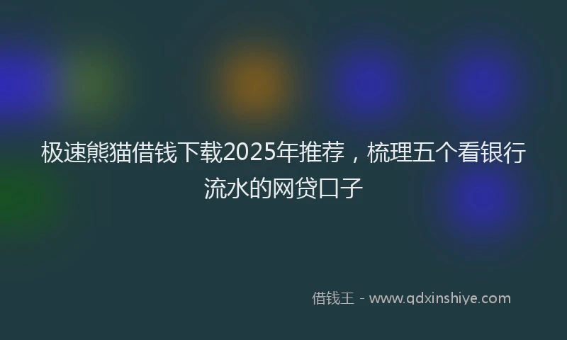 极速熊猫借钱下载2025年推荐，梳理五个看银行流水的网贷口子