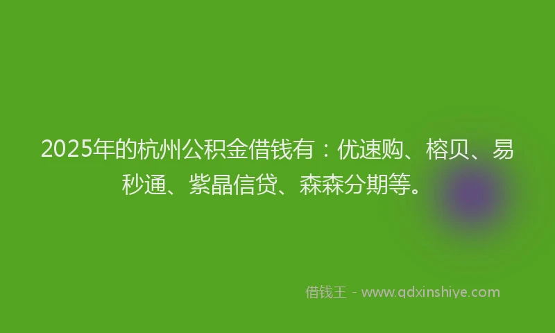 2025年的杭州公积金借钱有：优速购、榕贝、易秒通、紫晶信贷、森森分期等。