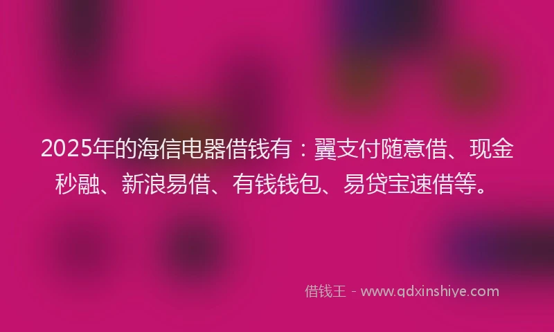 2025年的海信电器借钱有：翼支付随意借、现金秒融、新浪易借、有钱钱包、易贷宝速借等。