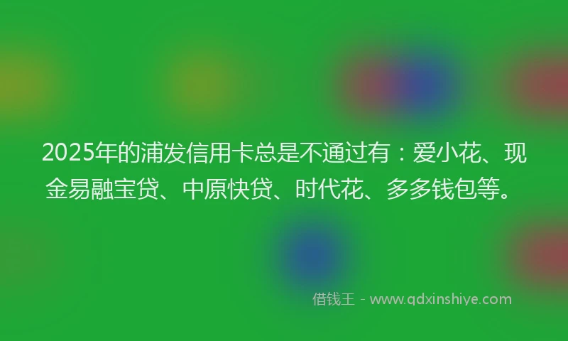 2025年的浦发信用卡总是不通过有：爱小花、现金易融宝贷、中原快贷、时代花、多多钱包等。