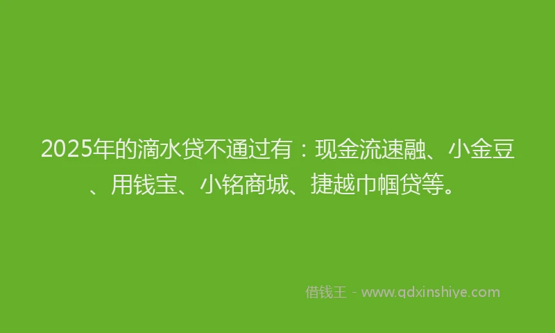 2025年的滴水贷不通过有：现金流速融、小金豆、用钱宝、小铭商城、捷越巾帼贷等。