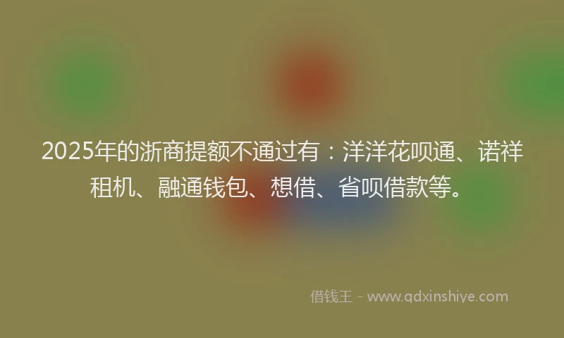 2025年的浙商提额不通过有：洋洋花呗通、诺祥租机、融通钱包、想借、省呗借款等。