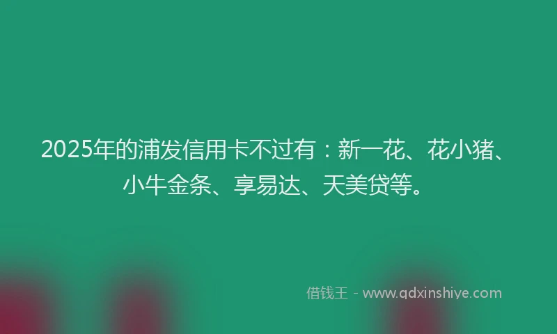 2025年的浦发信用卡不过有：新一花、花小猪、小牛金条、享易达、天美贷等。