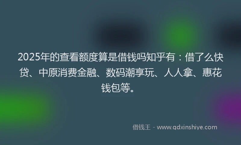 2025年的查看额度算是借钱吗知乎有：借了么快贷、中原消费金融、数码潮享玩、人人拿、惠花钱包等。