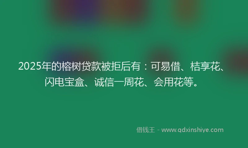 2025年的榕树贷款被拒后有：可易借、桔享花、闪电宝盒、诚信一周花、会用花等。