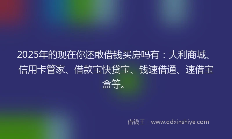 2025年的现在你还敢借钱买房吗有：大利商城、信用卡管家、借款宝快贷宝、钱速借通、速借宝盒等。