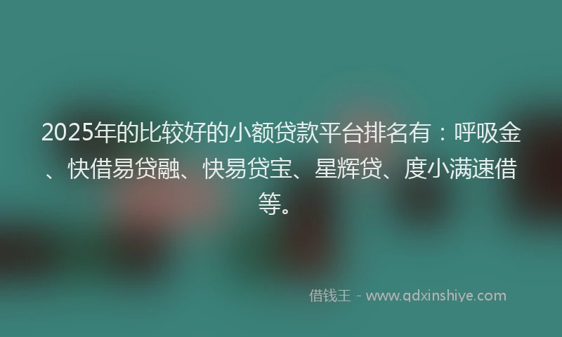 2025年的比较好的小额贷款平台排名有：呼吸金、快借易贷融、快易贷宝、星辉贷、度小满速借等。