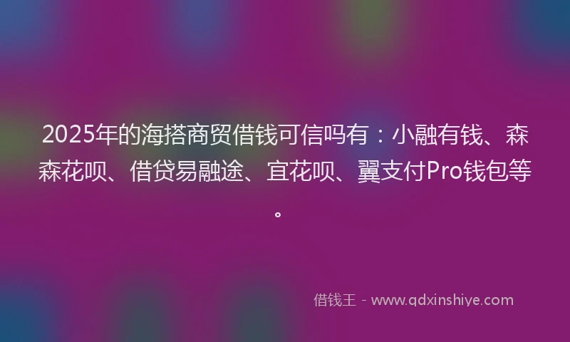 2025年的海搭商贸借钱可信吗有：小融有钱、森森花呗、借贷易融途、宜花呗、翼支付Pro钱包等。