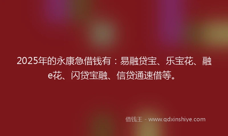 2025年的永康急借钱有：易融贷宝、乐宝花、融e花、闪贷宝融、信贷通速借等。