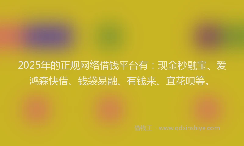 2025年的正规网络借钱平台有：现金秒融宝、爱鸿森快借、钱袋易融、有钱来、宜花呗等。