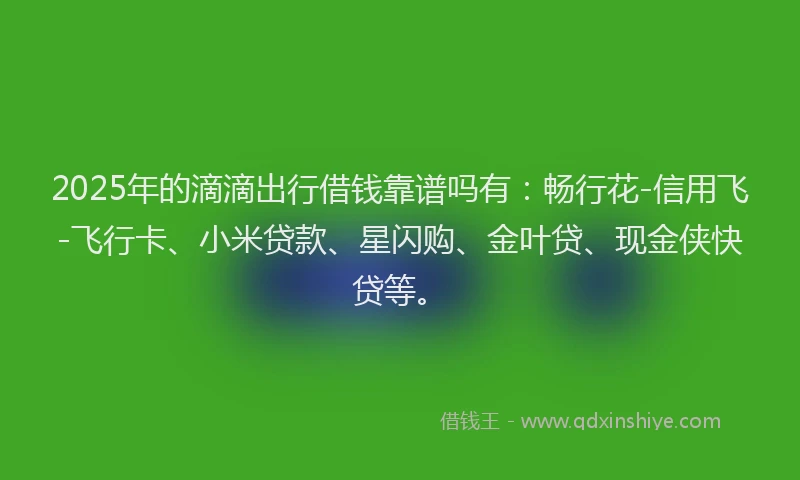 2025年的滴滴出行借钱靠谱吗有：畅行花-信用飞-飞行卡、小米贷款、星闪购、金叶贷、现金侠快贷等。